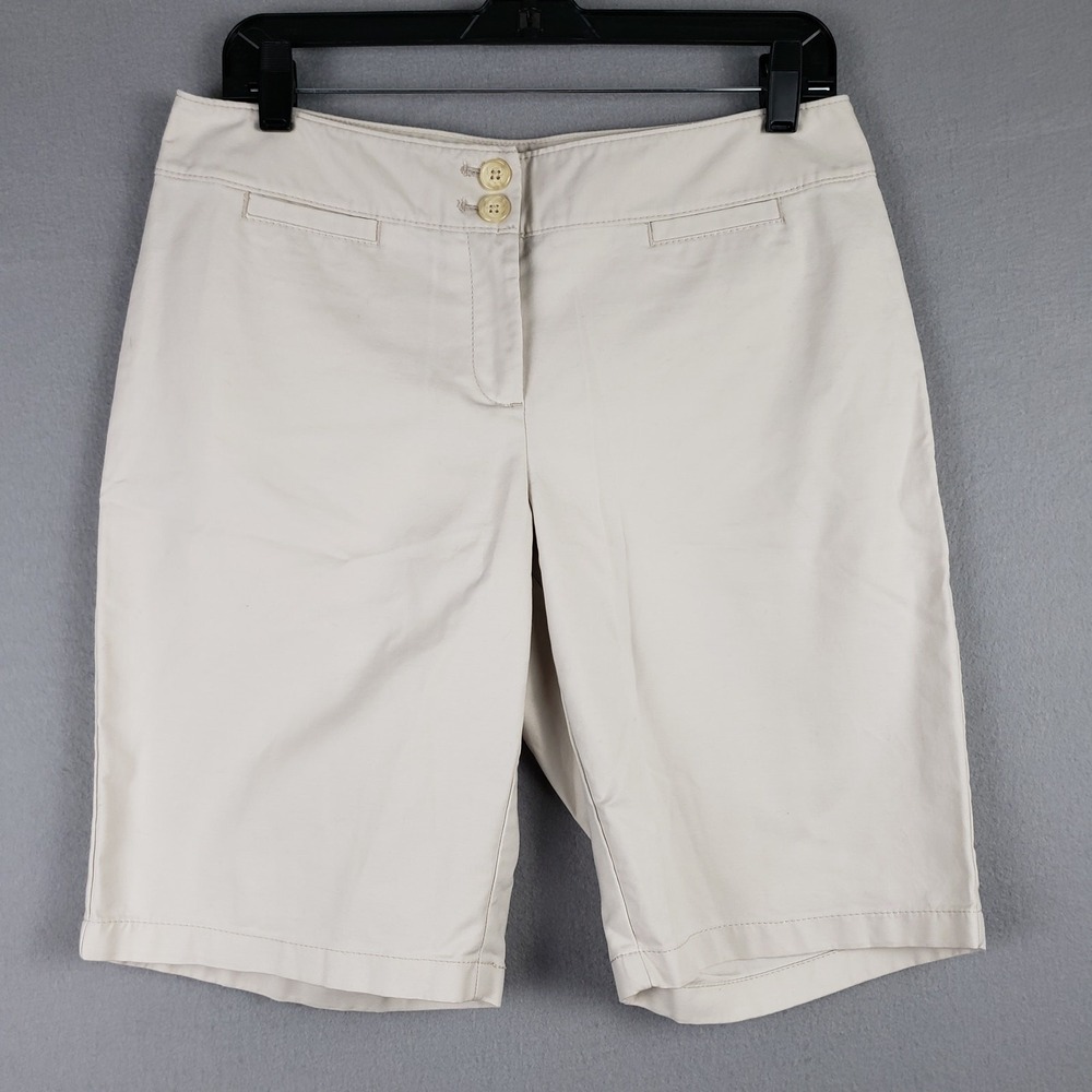 Ann‎ Taylor Size 8 Curvy Fit Bermuda Shorts Light Beige Khaki Chino Low On Waist